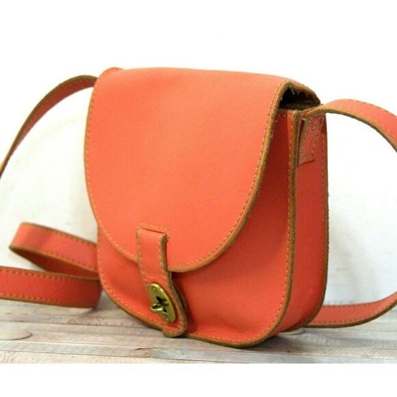 Fossil SALMON PINK GENUINE LEATHER FLAP TURN LOCK CROSSBODY PURSE SHOULDER BAG - Picture 7 of 12